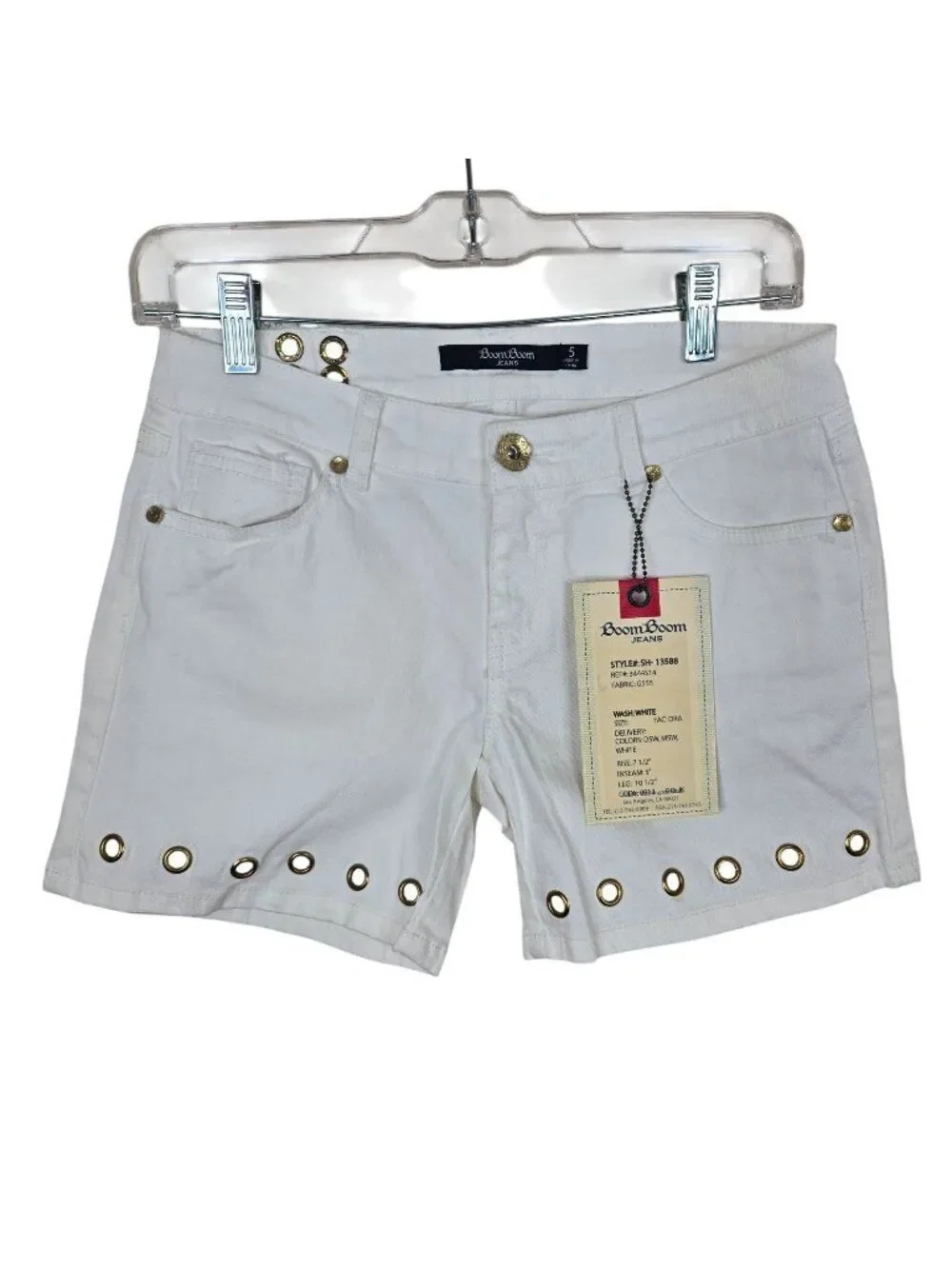 Y2K Boom Boom Jeans Womens 5 White Denim Shorts Gold Grommets